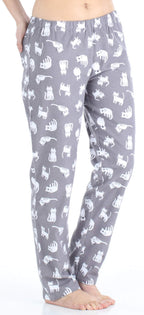 PajamaMania Women's Cotton Flannel Long Sleeve Button-Down Pajamas PJ Set, Grey Cats, Medium