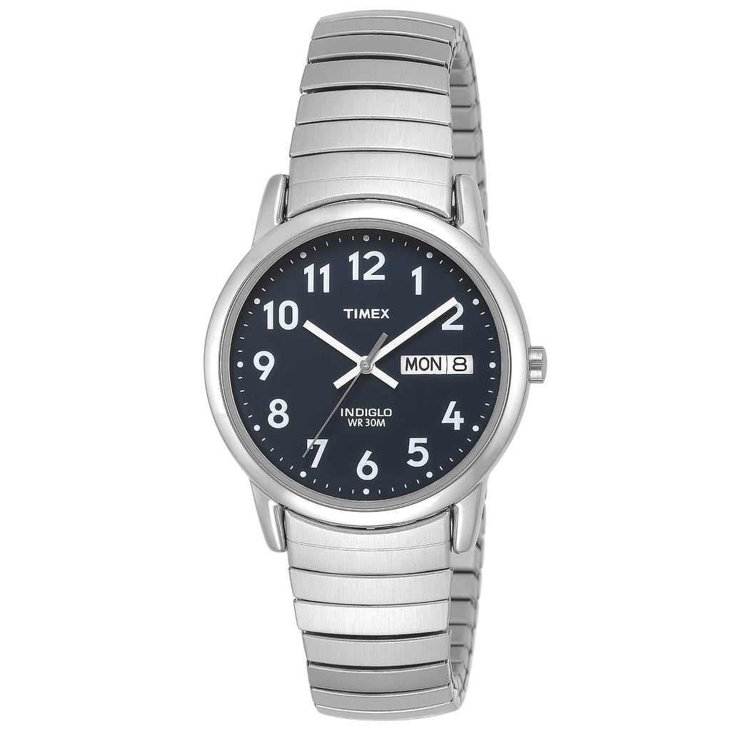 Timex Men's Easy Reader 35mm Day-Date Watch - Silver-Tone Case Blue Dial with Silver-Tone Expansion Band