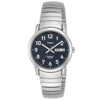 Timex Men's Easy Reader 35mm Day-Date Watch - Silver-Tone Case Blue Dial with Silver-Tone Expansion Band