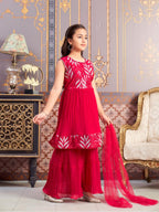 Aarika Girls Ethnic Wear Rani Colour Sequin Thread Embroidery Georgette Kurti Sharara Set (4-15 Years)