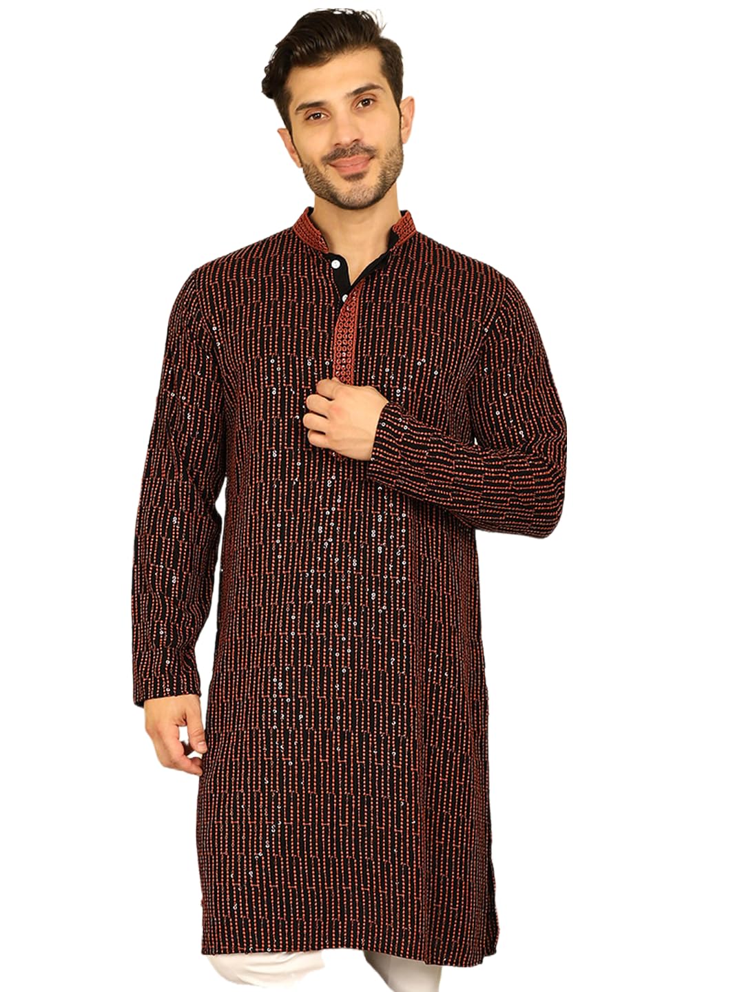 Jompers Mens Chikankari Sequins Embroidered Kurta