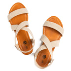 Rekayla Elastic Ankle Wrap Flat Sandals for Women New Beige Size 9