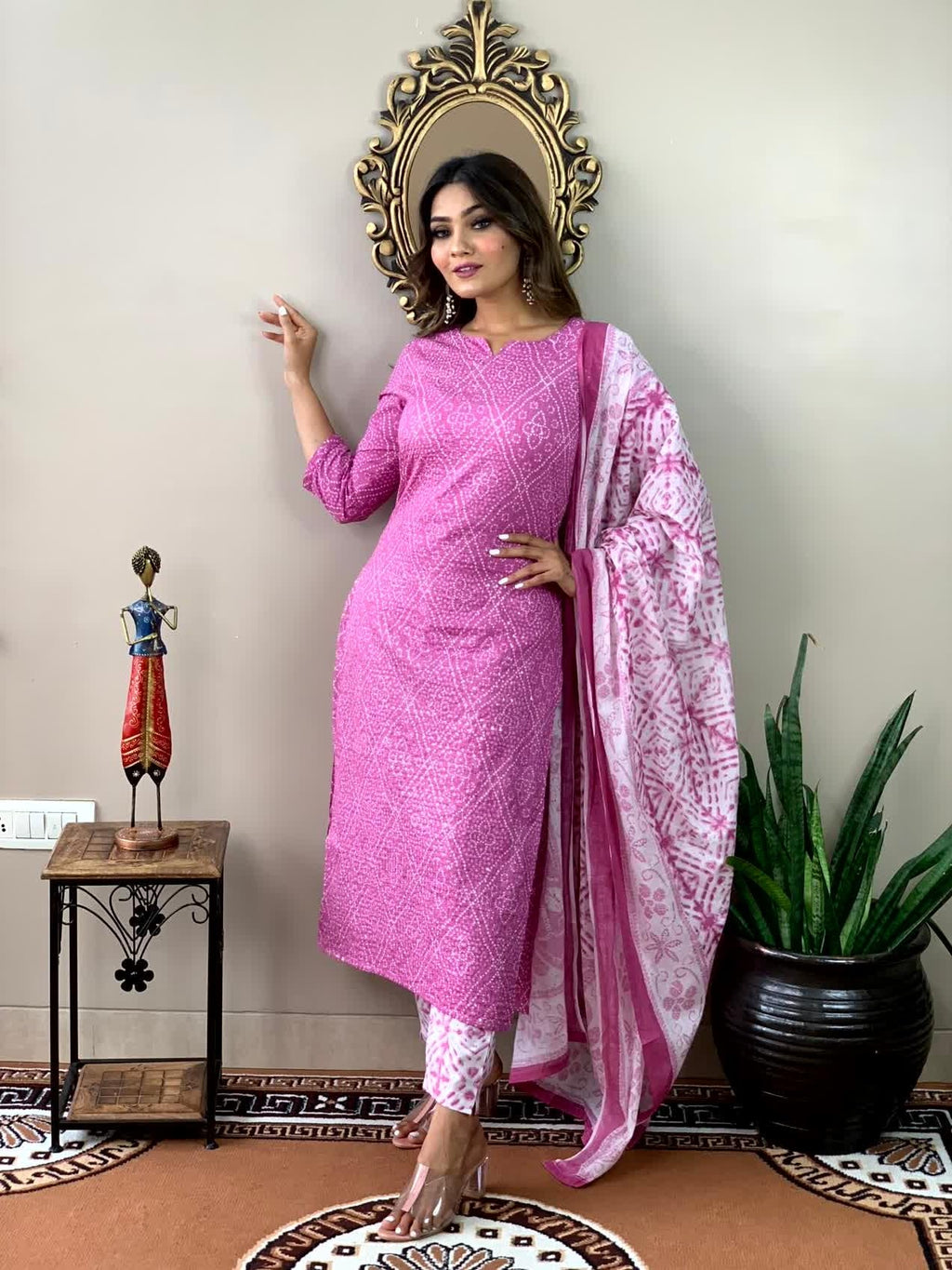 ANNI DESIGNER Womens Cotton Blend Straight Printed Kurta with Pant & Dupatta (Dalaja-Majenta_XL_Majenta_X-Large) Magenta