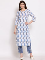 Anni Designer Women'S Cotton Straight Kurta With Pant & Dupatta (Kptd-Cot-10018-White)