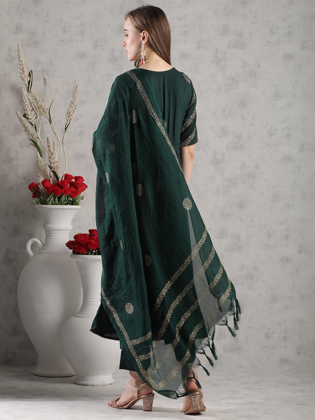 ANNI DESIGNER Womens Rayon Blend Anarkali Printed Kurta with Pant & Dupatta (Berlin GREEN-VKS05_S_Green_Small)