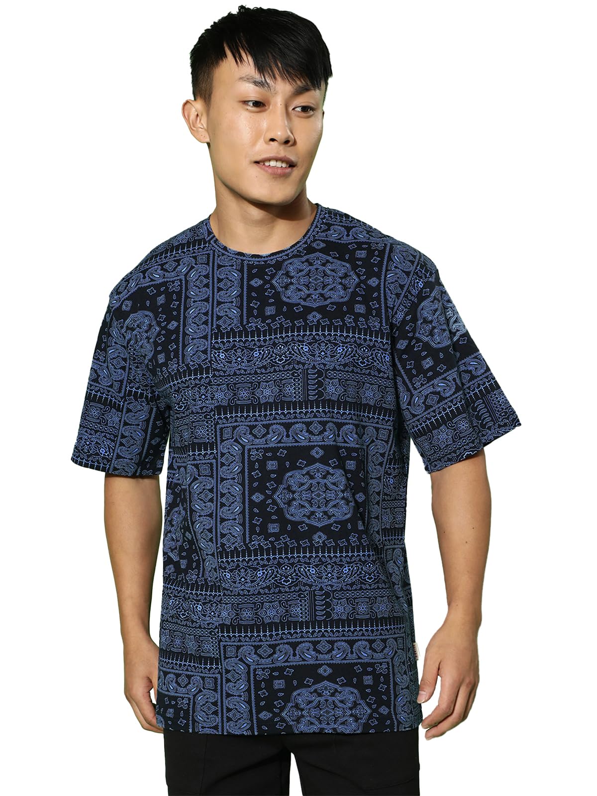 Veirdo Men's Cotton Oversize Fit Round Neck Short Sleeve Attractive Paisley Print T-Shirt