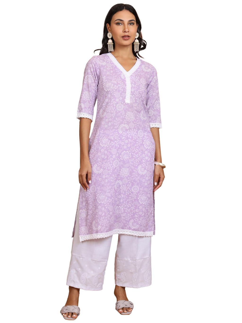 Ketch WomenS Cotton Blend Regular Fit Kurta (Khku000503_Lavender