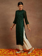 Libas WomenS Chanderi Silk Embroidered Straight Kurta (58008_Green