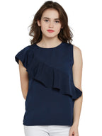 Miss Chase WomenS Plain Regular Fit Shirt (Mcss17Tp03-32-71-05_Navy Blue_Large)