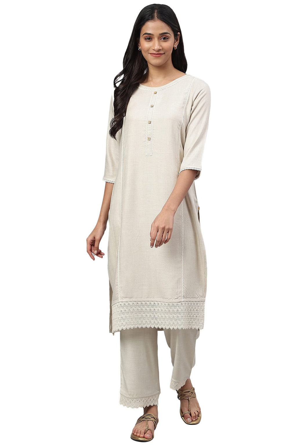 Aurelia Women Beige Solid Kurta With Straight Palazzo_22Auas13388-702555_Xxl