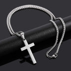 P. BLAKE Silver Cross Necklace for Men, Stainless Steel Cross Pendant Chain Christian Religious Jewelry Valentine Christmas Gift