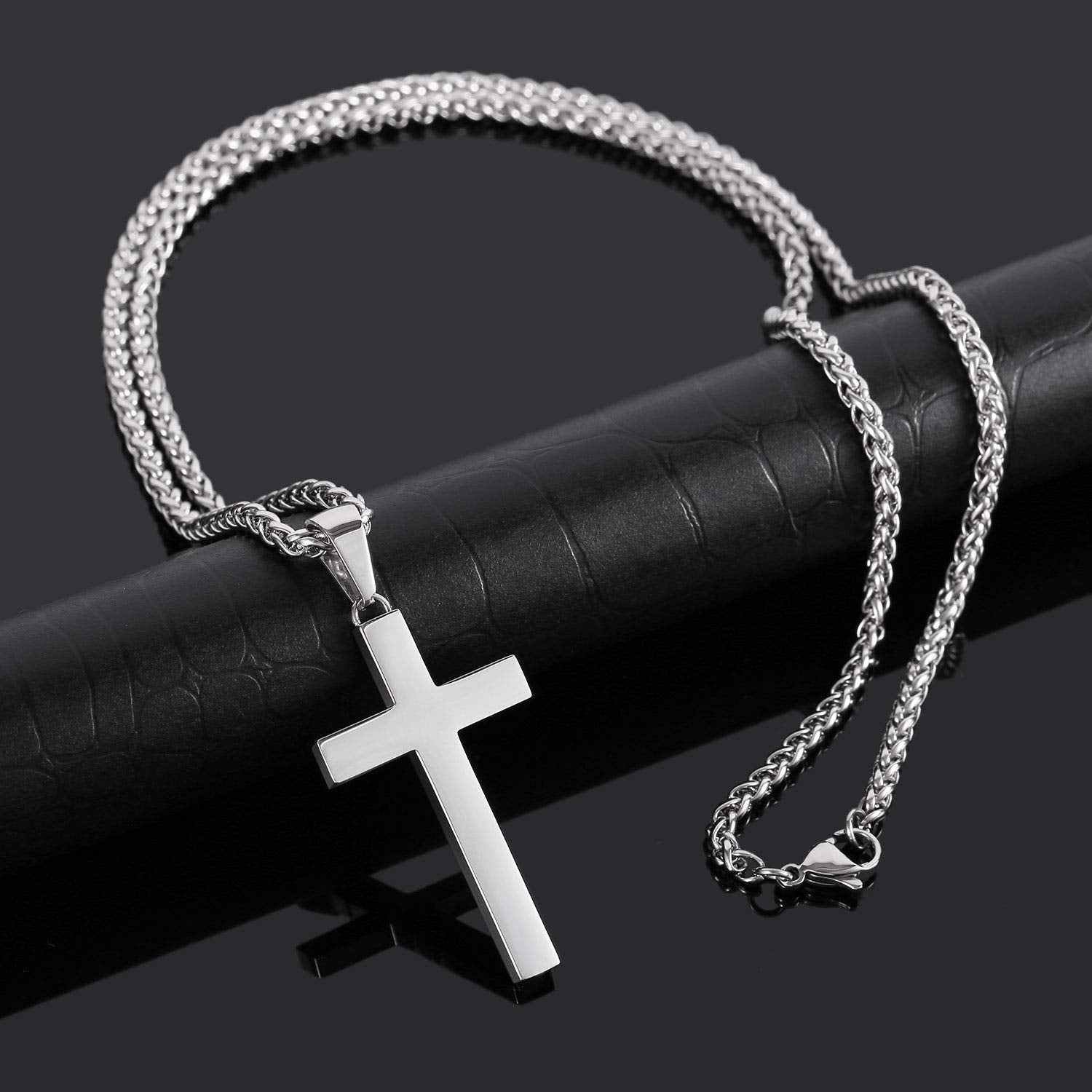 P. BLAKE Stainless Steel Cross Pendant Necklace for Men Boys Jewelry Gift, Chain Necklace