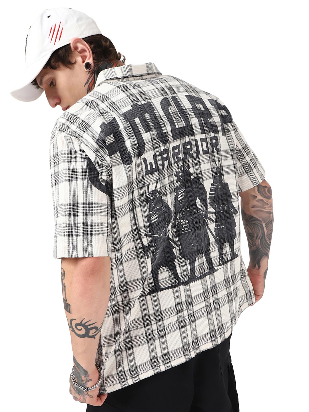Bewakoof Mens Checked Oversized Fit Half Sleeve Collar Cotton Shirt_660886_Grey_XL