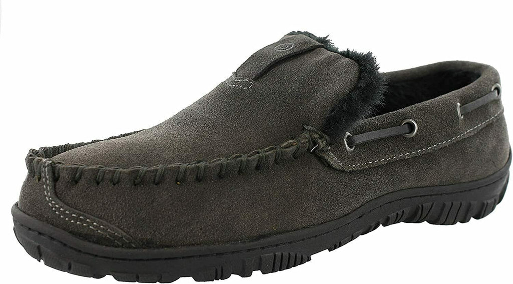 Clarks Mens Slippers Suede Venetian Moccasin Indoor & Outdoor Warm and Cozy House Slippers for Men (8 M US, Grey)