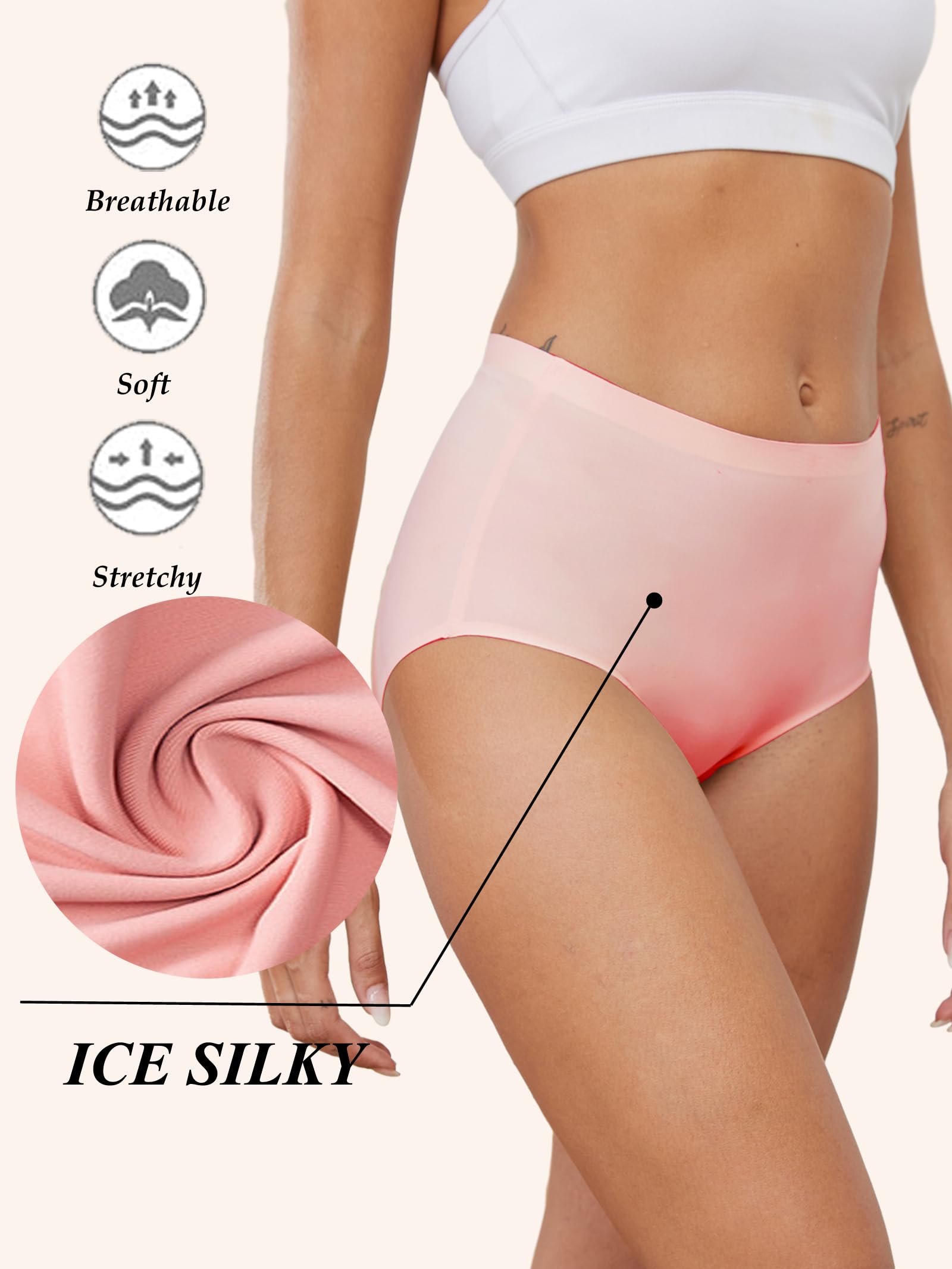 Buankoxy 5 Pack Women's Seamless Invisible Hipster Panties High Waist Underwear(7, Assorted Colors)