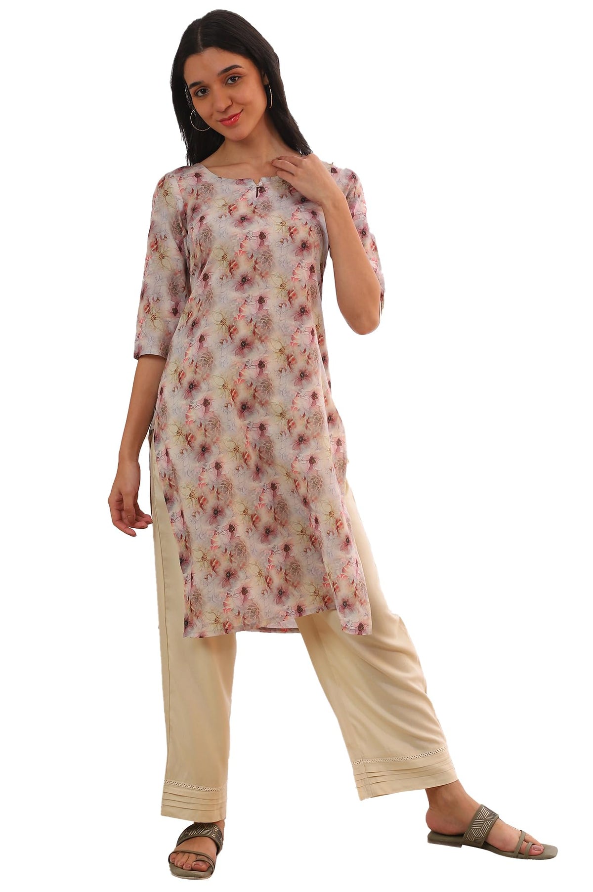 Aurelia WomenS Purple Printed Pure Cotton Straight Kurta (Size: Xl)-A15702-508947