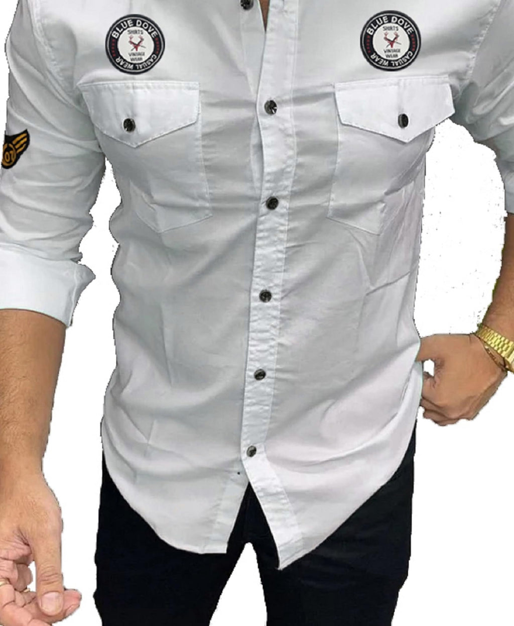 Kadiyu Double Pocket MenS Casual Fit Formal Shirt - Stylish And Comfortable Dress Shirt For Work And Everyday Wear White