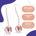 Rave Envy Disco Ball Earrings for Women - 70's Halloween Earrings Women's Costume Accessories - Choice of Color (Rose Gold)