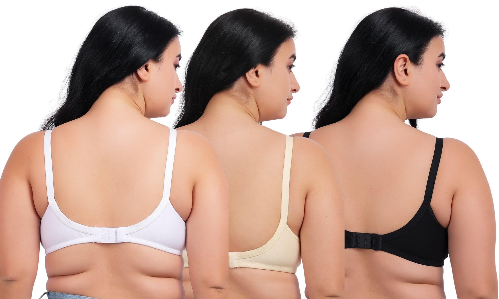 Fabme WomenS Cotton Wire Free Casual Balconette Bra (Pack Of 3) (Po3-Br_219_Skin, White, Black