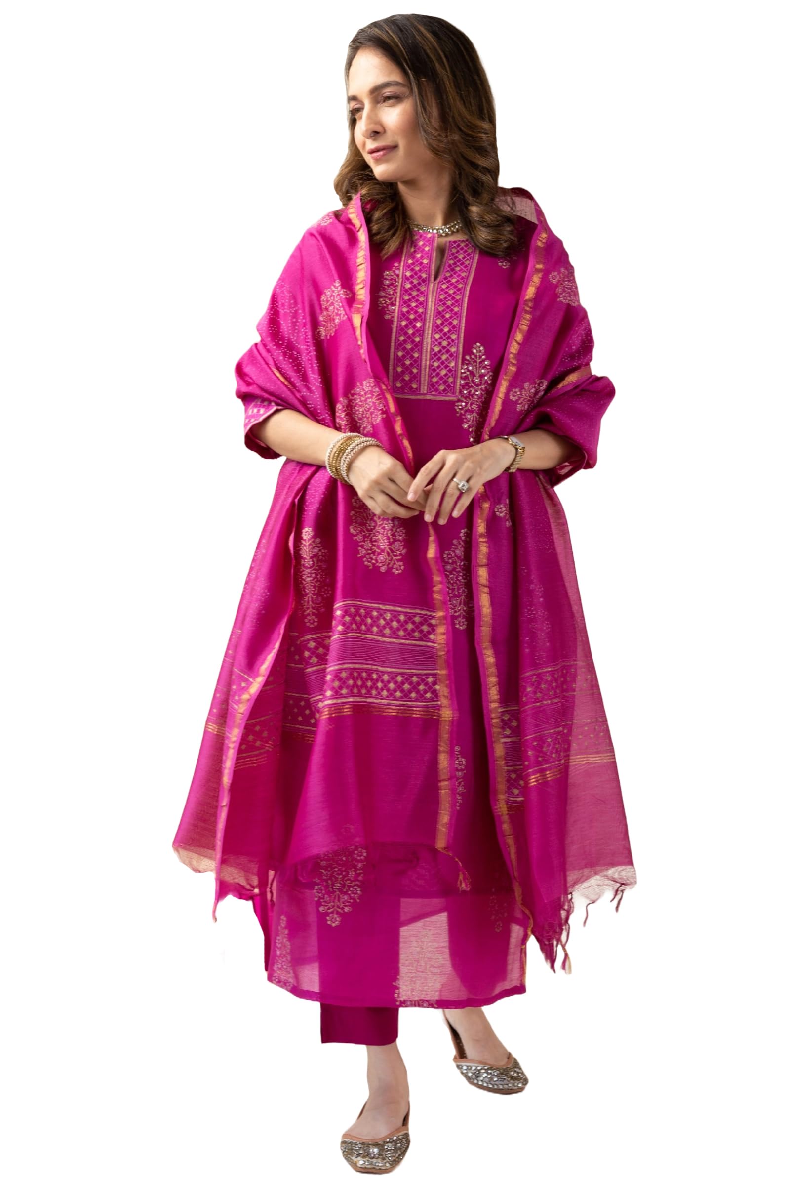 ANNI DESIGNER Womens Rayon Blend Straight Printed Kurta with Pant & Dupatta (MANGAI Pink_5XL_Pink_XXXXX-Large)
