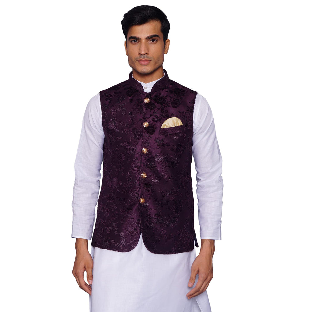 Wintage Men'S Embroidered Velvet Party/Festive Indian Jodhpuri Grandad Nehru Modi Jacket Waistcoat : Purple,Xx-Large