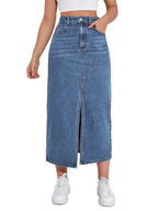 Shasmi Womens Spring/Summer Casual Front Split Thigh Straight Denim Skirt ll Denim Skirt for Women Long ll Skirt & top for Wome