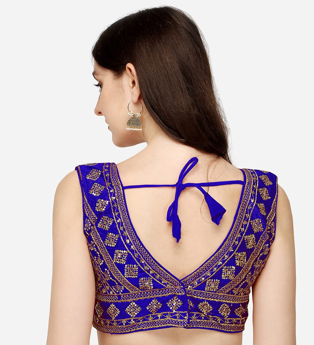 Vihu Fashion WomenS Silk Embroidery Sequins Zari Work Readymade Saree Blouse