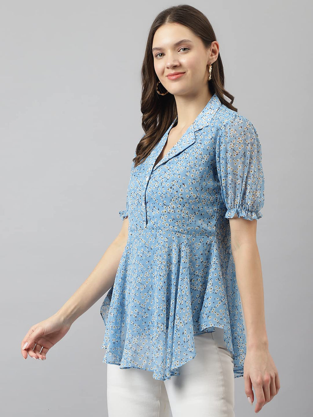 TOOCHKI Womens Floral Regular Fit Top (Toochki085-TP_Light Blue
