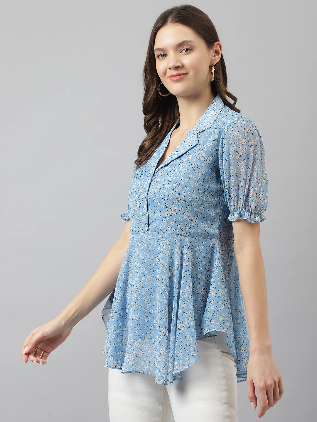 TOOCHKI Womens Floral Regular Fit Top (Toochki085-TP_Light Blue