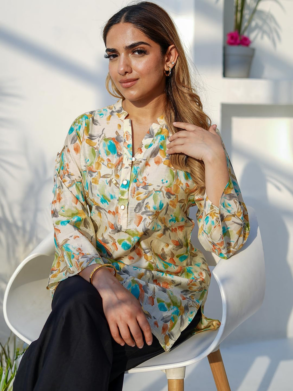 Libas WomenS Silk Blend Printed Straight Kurtis (37082_Beige