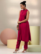 Libas Womens Solid Cotton Blend Co-Ord Set For Women