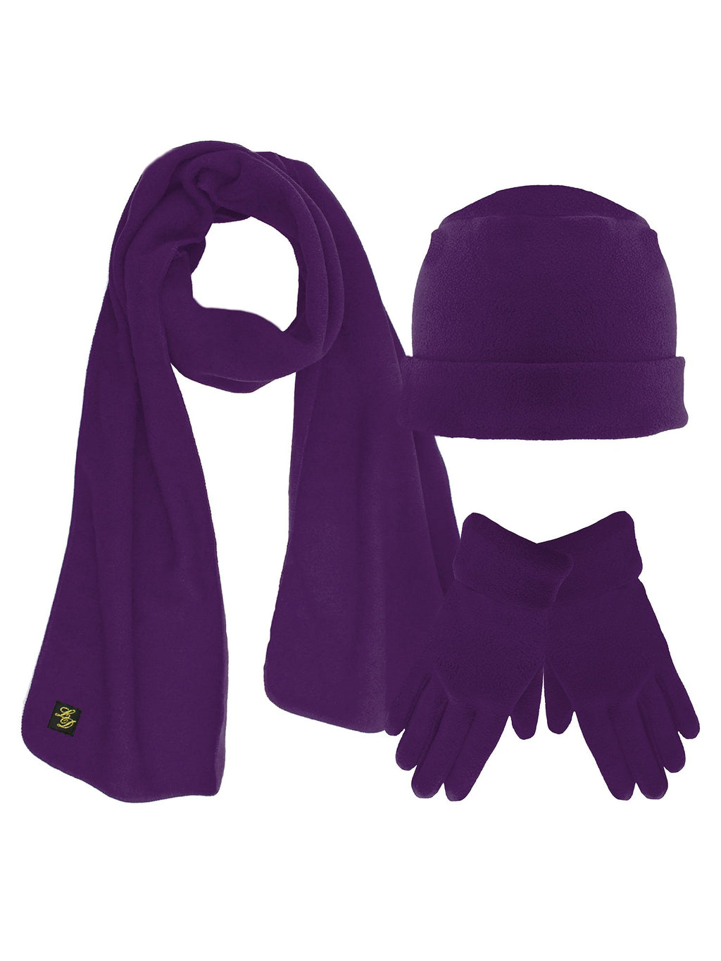 Purple 3 Piece Fleece Hat Scarf & Glove Matching Set