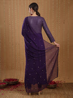 Gosriki Women'S Viscose Rayon Mukaish Work Anarkali Kurta With Pant & Dupatta