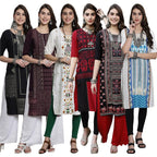 Pinkmint Womens Crepe Digital Print Straight Kurta [Pack of 6]