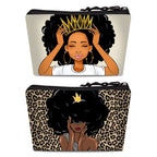 BDAWQUG Cosmetic Bag 2 Pieces for Women Large Makeup Bag Organizer Melanin Afro Black Magic African Makeup Storage Bag for Purse