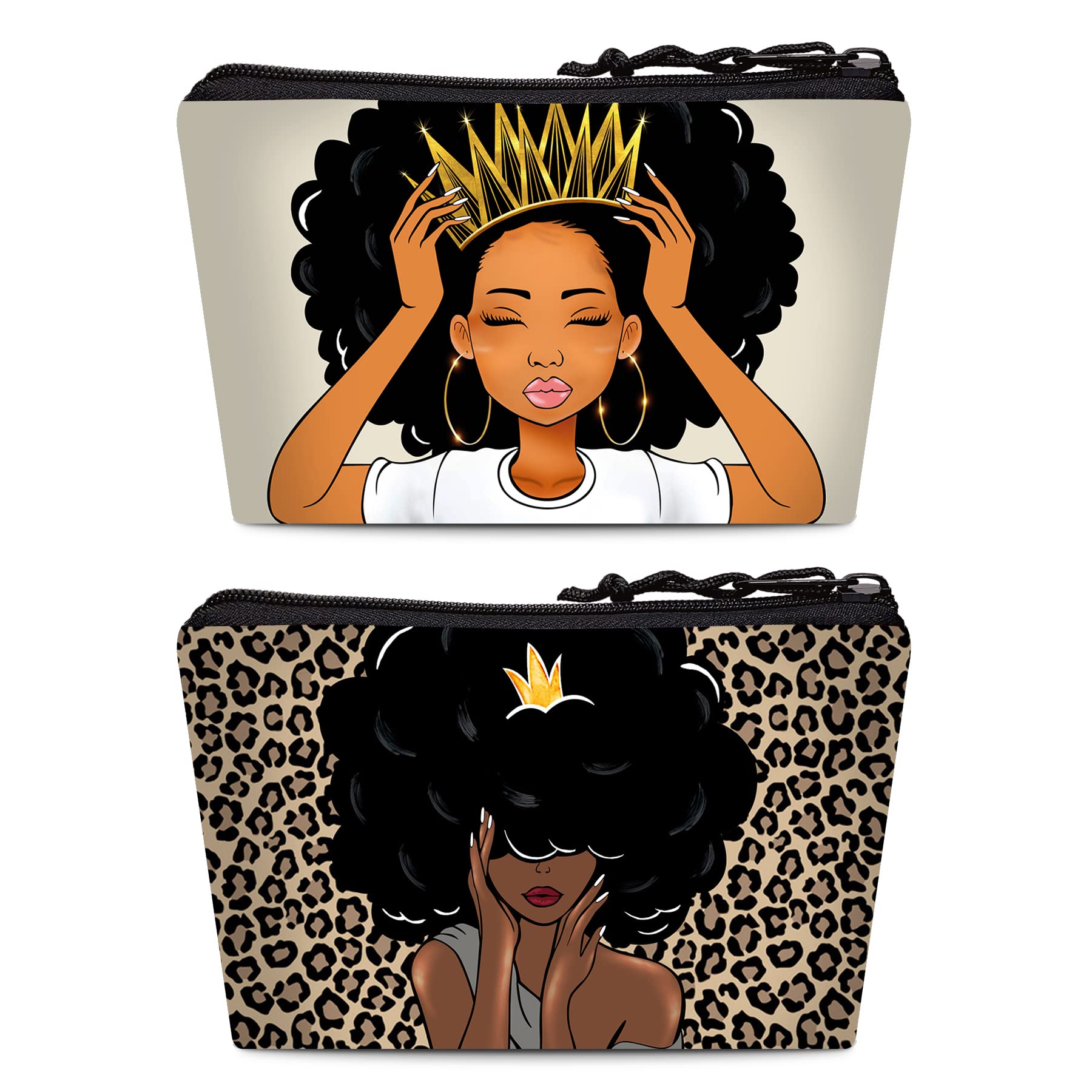 BDAWQUG Cosmetic Bag 2 Pieces for Women Large Makeup Bag Organizer Melanin Afro Black Magic African Makeup Storage Bag for Purse
