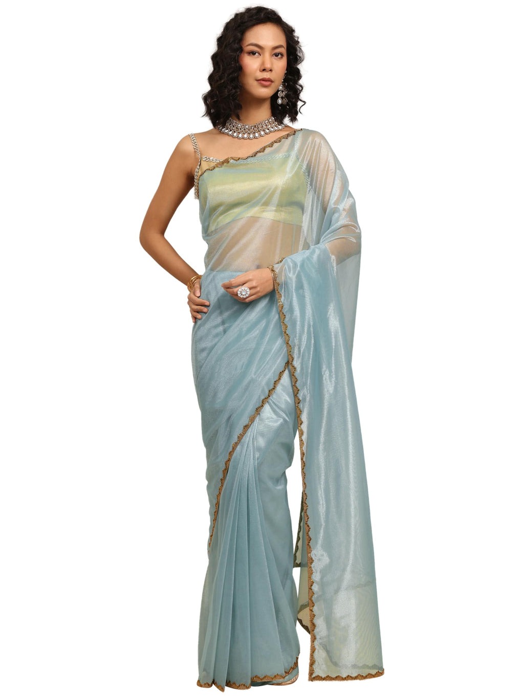 Libas Self Design Net Saree With Unstitched Blouse Piece