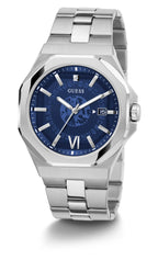 GUESS Men's 42mm Watch - Silver Tone Strap Blue Dial Silver Tone Case