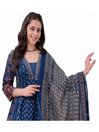 Anni Designer Women'S Rayon Viscose Anarkali Printed Kurta With Palazzo & Dupatta (Nakula Blue_Xxl_Blue_Xx-Large)