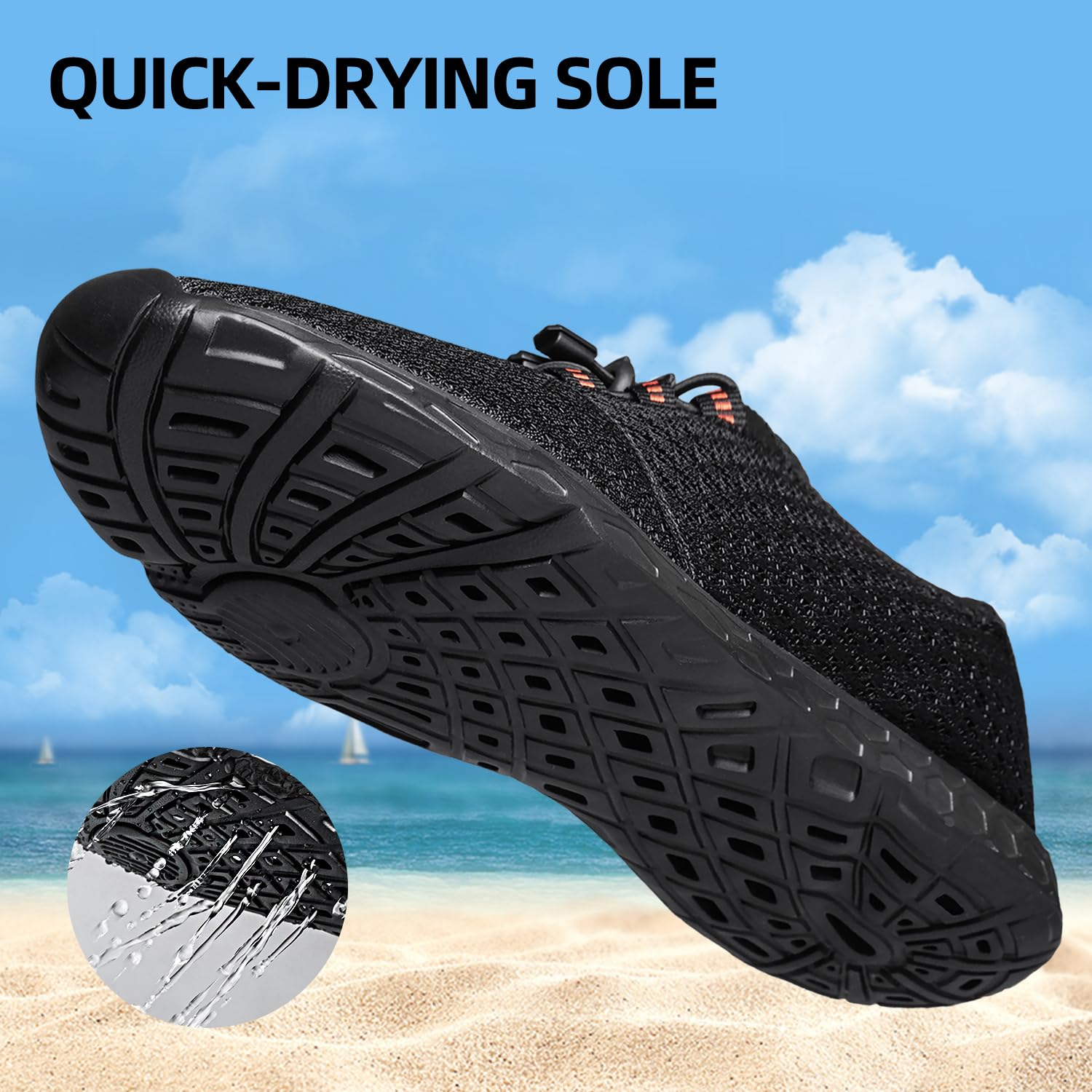 DOUSSPRT Men's Water Shoes Quick Drying Sports Aqua Shoes Dark Allblack Size 12.5