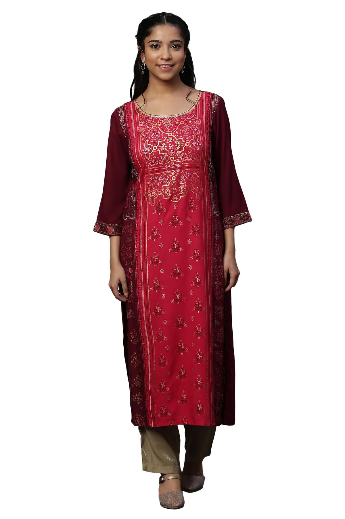 Aurelia Womens Cotton Regular Kurta (24FEA14530-507683_Pink