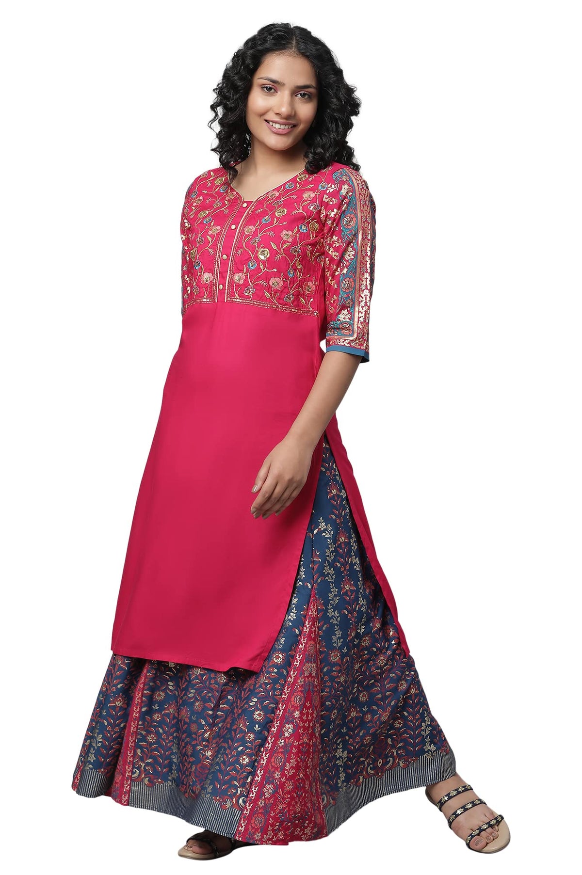 Aurelia WomenS Viscose Floral Kurta & Skirt (23Feas14289-603987_Pink