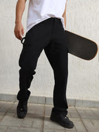 Hubberholme Men Black Smart Casual Summer Cotton Loose Fit Solid Trousers_8