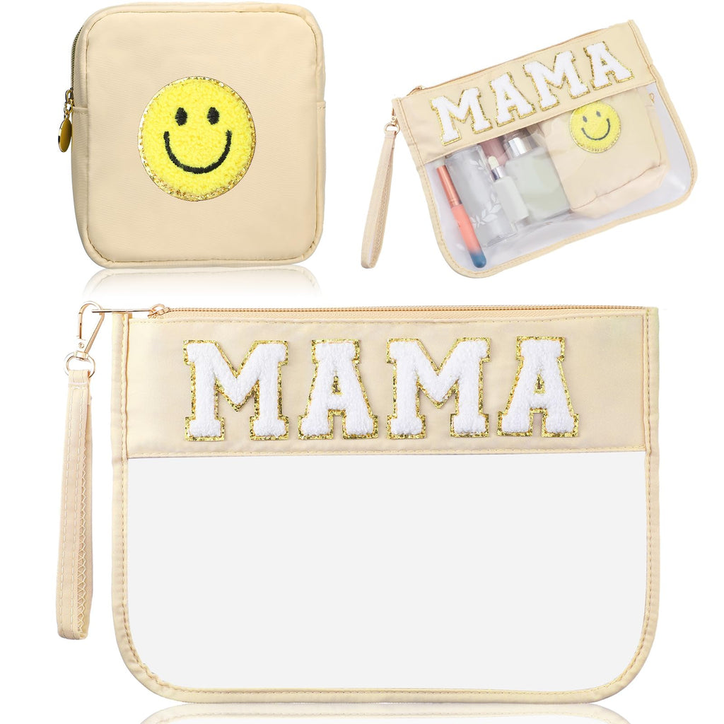 Hillban 2 Pcs Mama Gifts Mama Bag Set MAMA Chenille Letter Bags Preppy Patch Makeup Bag for Hospital Beach Travel Bags Aesthetic