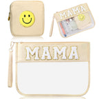 Hillban 2 Pcs Mama Gifts Mama Bag Set MAMA Chenille Letter Bags Preppy Patch Makeup Bag for Hospital Beach Travel Bags Aesthetic