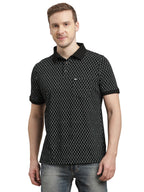 Turtle Men Cotton Stretch Black Printed Polo T-Shirt
