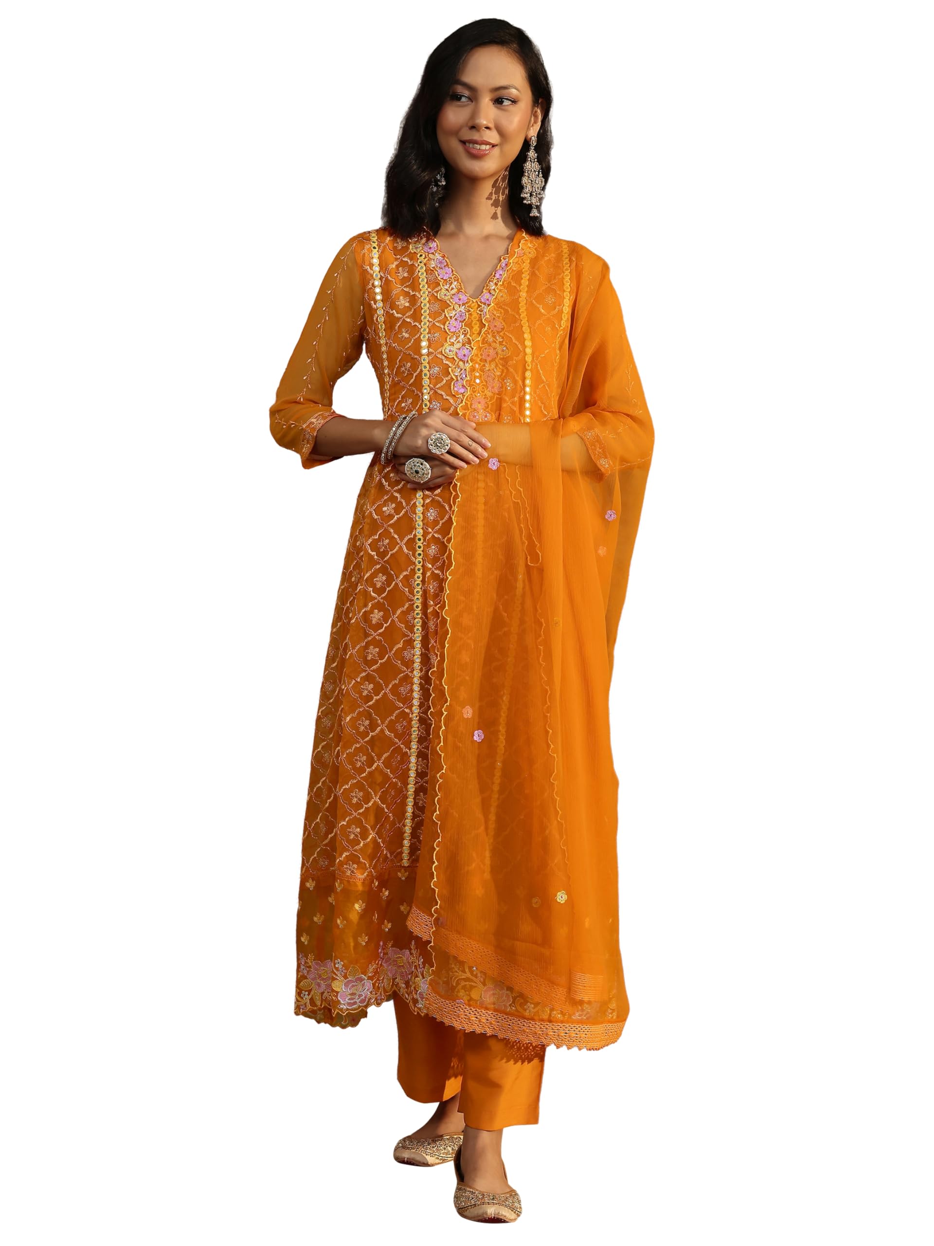 Libas Printed Chiffon Straight Kurta With Trousers and Dupatta-93298XL