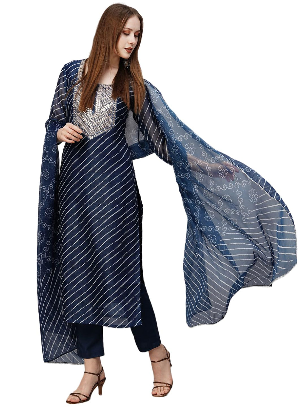ANNI DESIGNER Womens Cotton Blend Straight Printed Kurta with Pant & Dupatta (Doremi Navy-NW_4XL_Navy Blue_XXXX-Large)