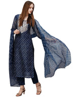 ANNI DESIGNER Womens Cotton Blend Straight Printed Kurta with Pant & Dupatta (Doremi Navy-NW_L_Navy Blue_Large)