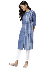 Aurelia Women Deep Blue Dobby Geometric Yarn Dyed Straight Kurta_22AUA13368-703590_S